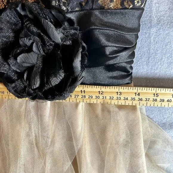 Romantic Goth Evening Empire Gown Black Lace Tiered Tulle Rosette Formal 5/6 - Picture 13 of 14